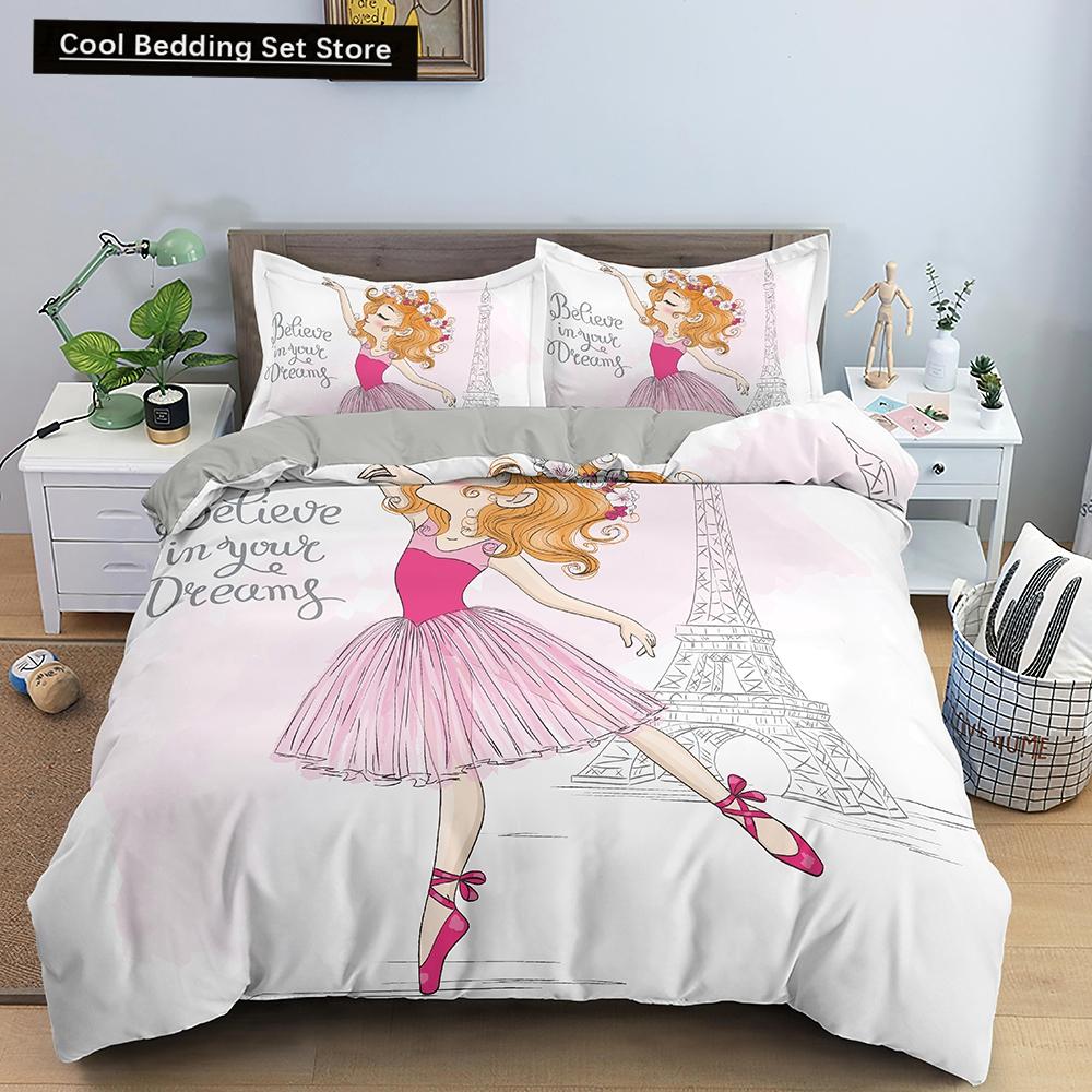 Dancing Girl Duvet Cover Ballet Girls Bedding Set Home Textile Bedclothes Soft Girly Comforter Cover Queen/King Size for Kids