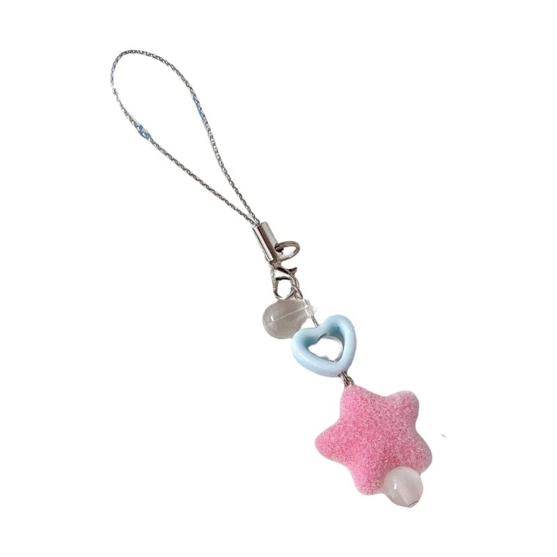 Elegant Soft Flocking Star Keychain with Colorful Dopamine Aesthetic Handmade Keyring for Personalizing Keys Or Bags