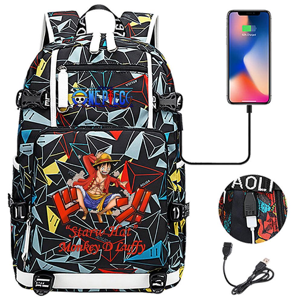 Anime Print USB Charging Backpack for Teens Students Unisex Casual Large Capacity Travel Daypack
