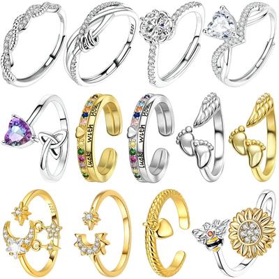 Original Kupfer Offener Ring Stern & Mond Fuß Klaue Herz Verstellbarer Ring Für Frauen Hochzeit Geburtstag Party Schmuck Geschenk