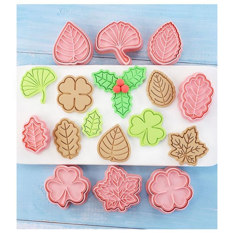 16Pieces Tropical-Leaf Cookie Cutter-Mold for Cake Decorating Mini Plastic Fondant Mold DIY Baking Tool DIY Cookie-Stamp