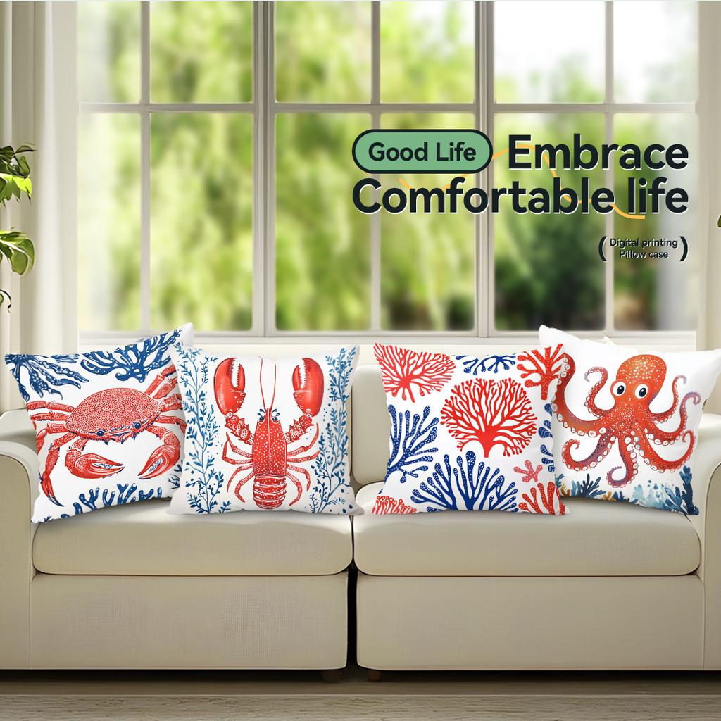 4pcs/set Marine Life Patterns Cushions Pillowcase Polyester Cushion Cover Throw Pillow Pillowcover Home Car Sofa Decor