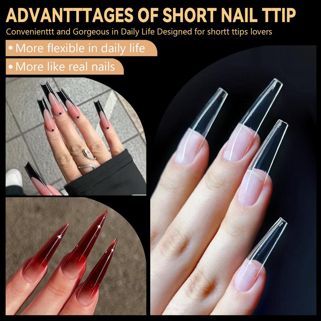 Boxed Transparent Fake Nails Mulit-Shaped Size Almond Coffin Press On Acrylic Nails For Manicure Art Extension Decoration