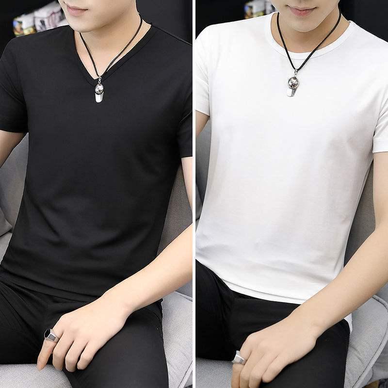 2-pak męskich koszulek z lodowego jedwabiu z dekoltem w serek, z krótkim rękawem, slim fit