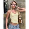 Pure Desire Style V-neck Patchwork Lace Irregular Cami 2025 Summer Wear Pleat Slimming Top