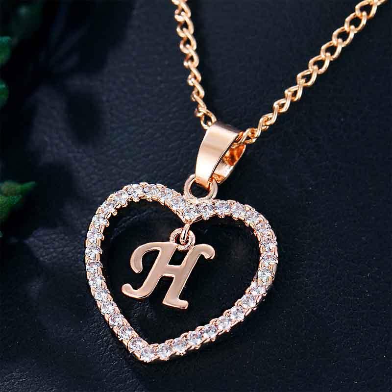 Heart Letters 26 Love Crystal Women Silver Plated Chain Jewelry Necklace