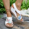 Fashion Women's Fashion Embroidered Wedge Sandals Summer New Round Toe Open Toe Soft Sole Non-Slip Roman Pump Shoes