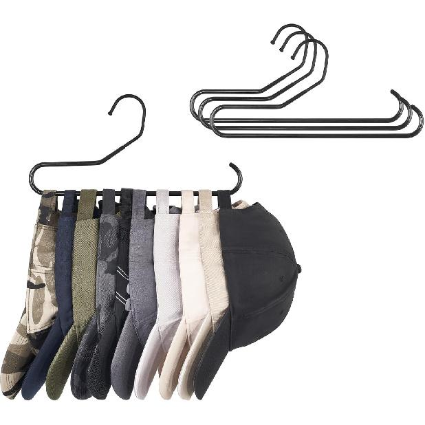 Mkono Hat Organizer for Baseball Caps Metal Hat Rack for Closet Set of 2 Hat Hangers Baseball Cap Holder Hat Storage Organizer Holds 20 Caps, Black