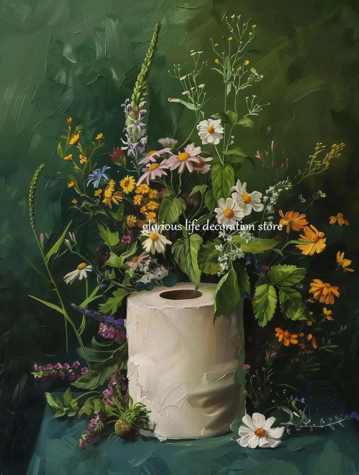 

Темно-зеленые комнатные растения для ванной комнаты, цветок, душ, ванна, раковина, туалетная бумага, постер, печать на холсте, мрачное винтажное настенное искусство, декор для ванной комнаты 20X30cm Unframed