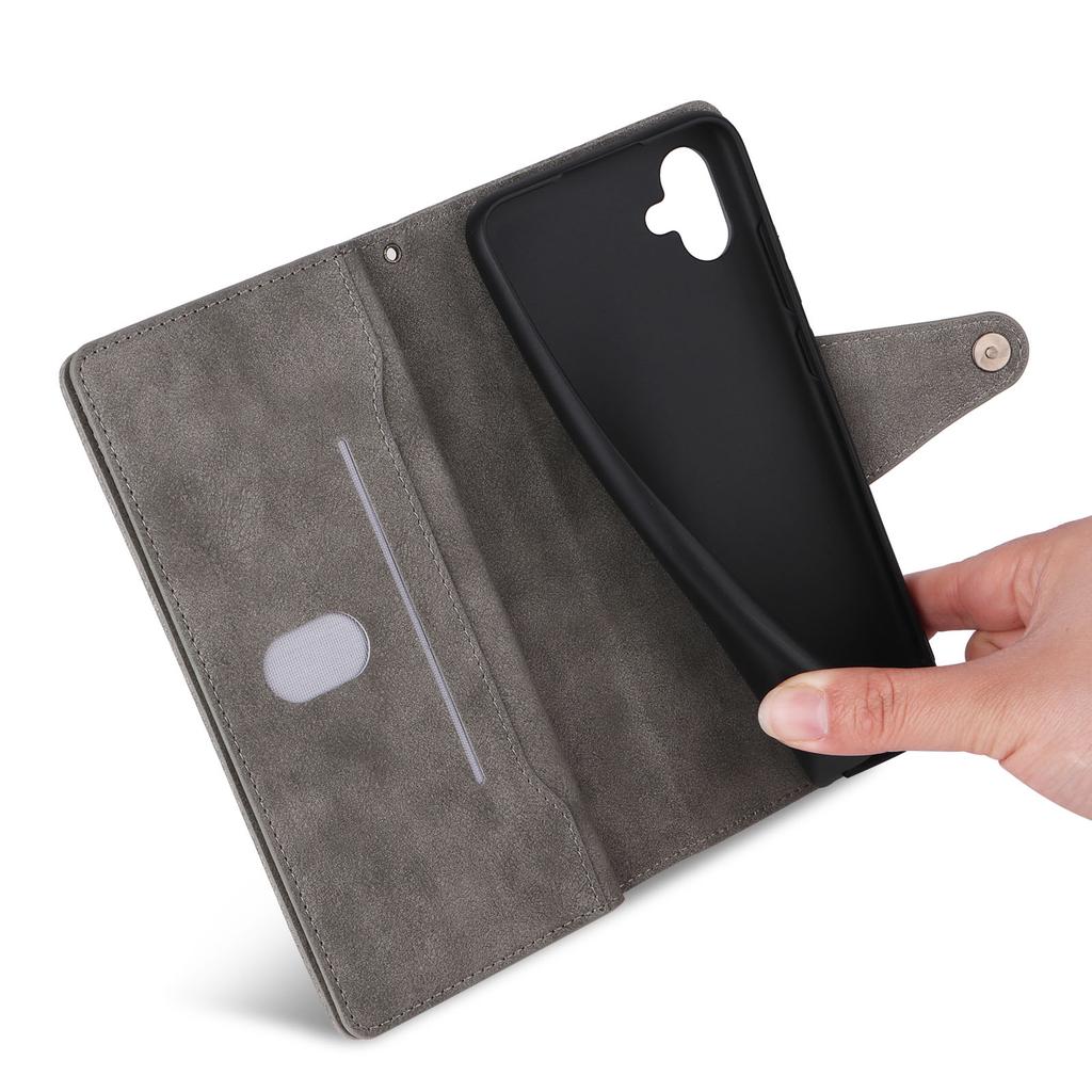 Phone Case For Samsung Galaxy A07 4G/A06 4G/A06 5G Zipper Wallet Rivet Decor Leather Cover with Wrist Strap