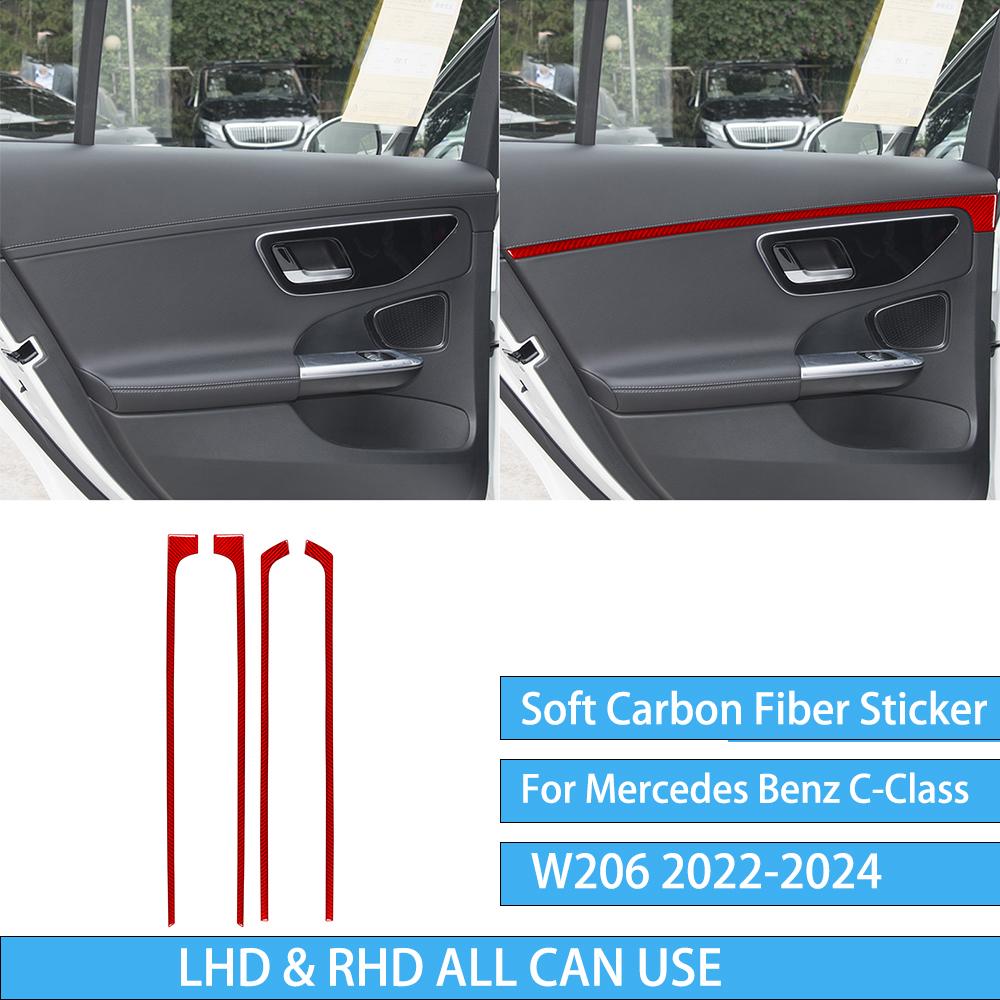For Mercedes Benz C-Class W206 -2024 Auto Door Trim Seat Adjustment Red Carbon Fiber Decorative Car Accessory Sticker