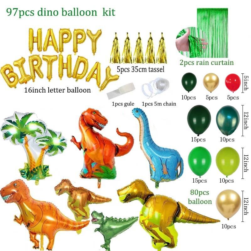 

Dark Green Latex Balloon, Large Aluminum Film Dinosaur Balloon Birthday Set, Rain Silk Decoration Dinosaur Theme. Balloon chain