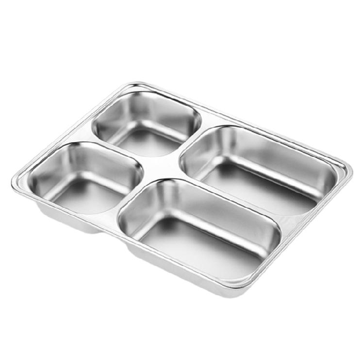 

Stainless Steel 4 Section Meal Plate For Cafeteria Office Family Adults Kids Rustproof Dinnerware Lunch Tray