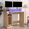 VidaXL Desk with LED Lights Computer Table Writing Desk Study Table Computer Oak Sonoma 97x45x90 Cm 805555