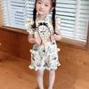 Girls Chinese Summer Outfit with Panda Print Short Sleeve Hanfu Set for Toddlers and Kids