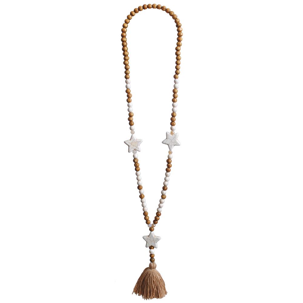 Bohemian Accessories Tassel Sweater Chain Necklace Women's String Wood Bead Long Necklace Jewelry