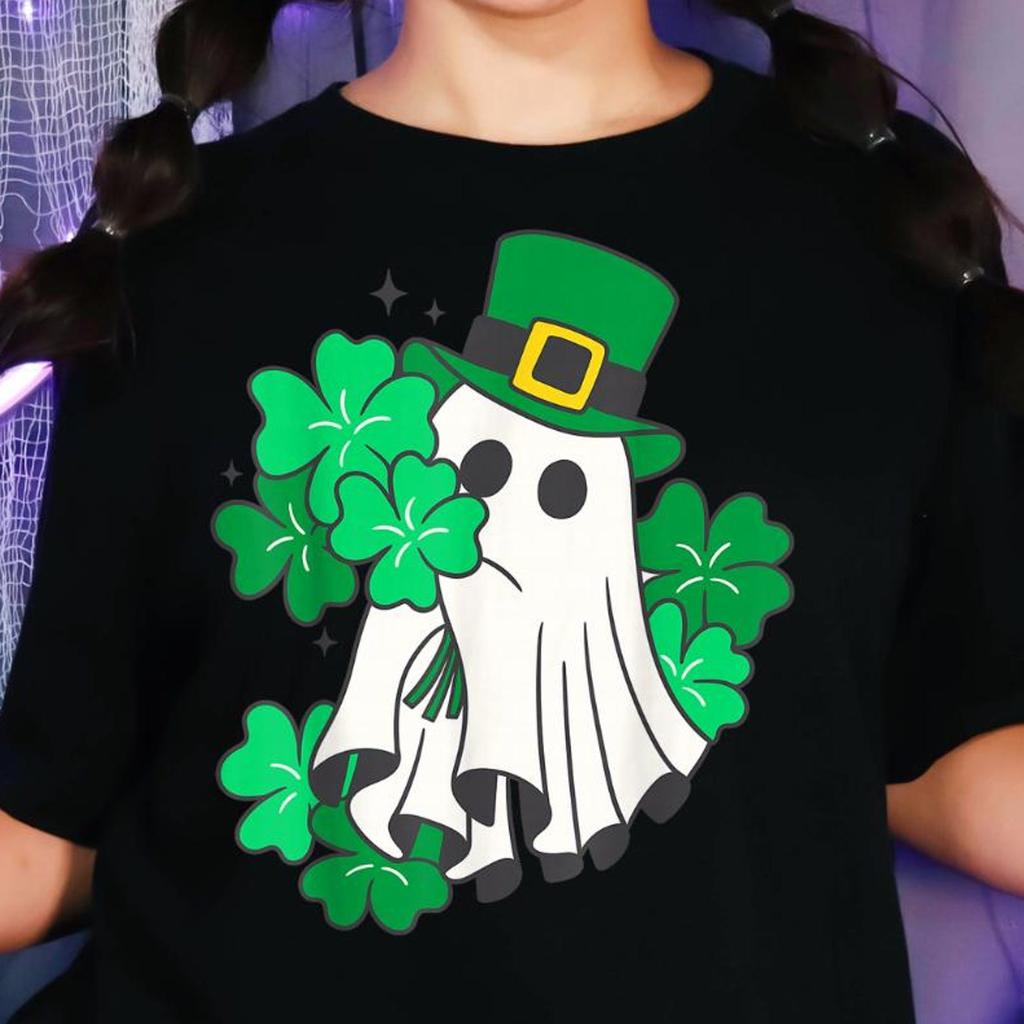 Lucky Ghost Shamrock T-Shirt, St. Patrick's Day Halloween Mashup Tee
