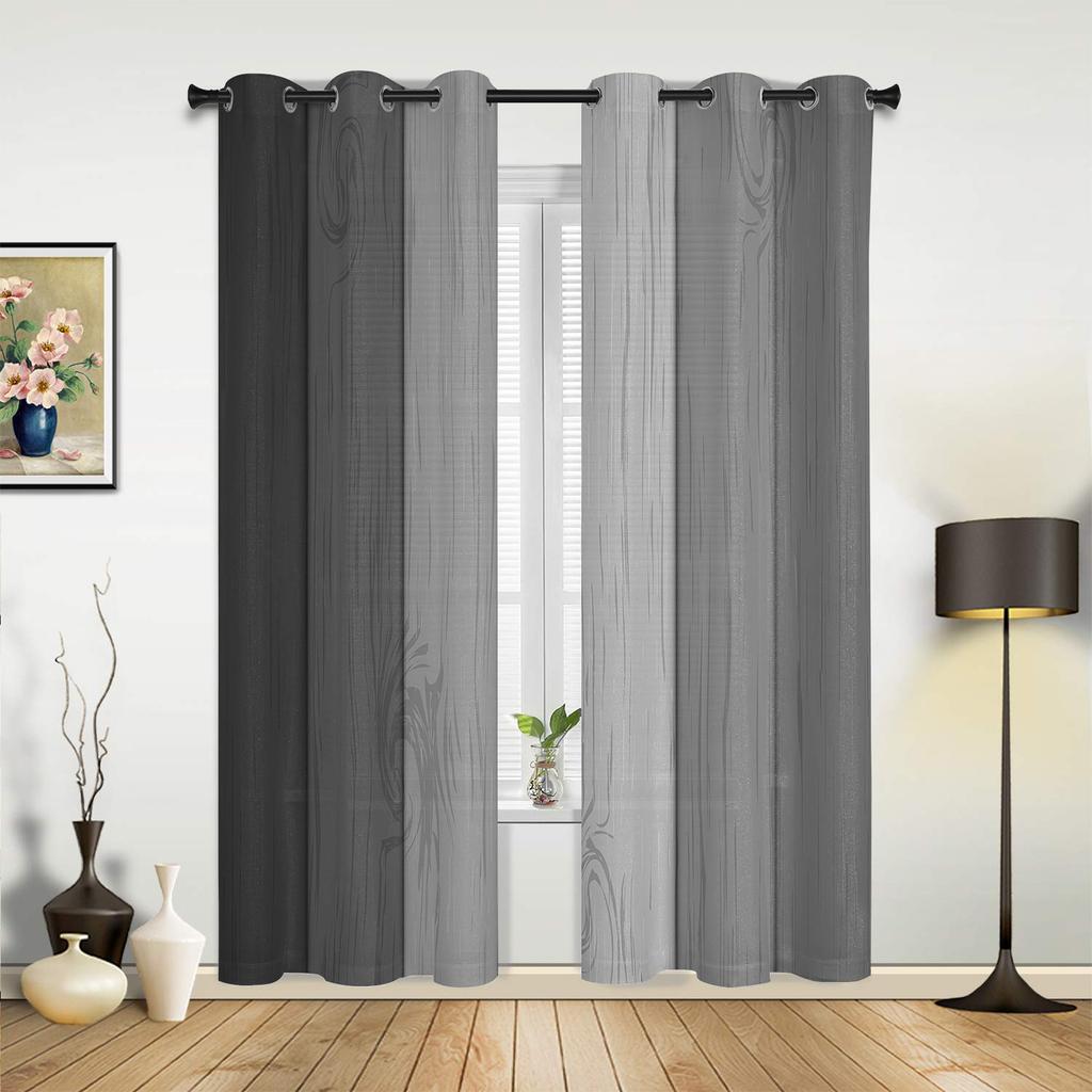 Vintage Khaki Brown Gradual Wood Grain Curtains for Bedroom Living Room Drapes Kitchen Kid's Room Window Curtain Home Decor
