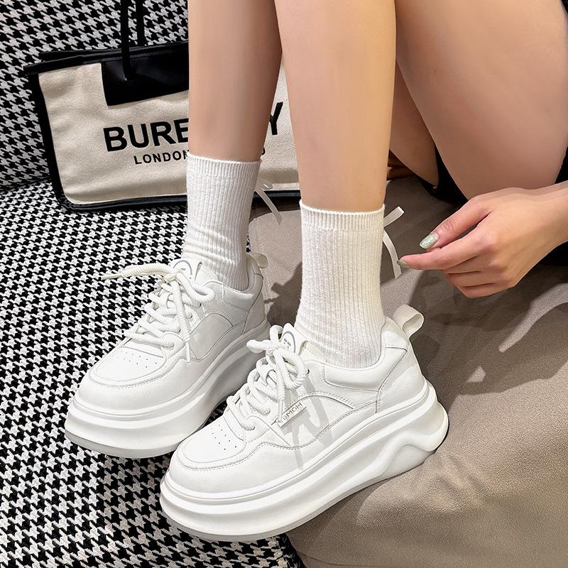 Leather little white shoes women's spring and summer new thick-soled heightening board shoes niche versatile breathable student casual shoes