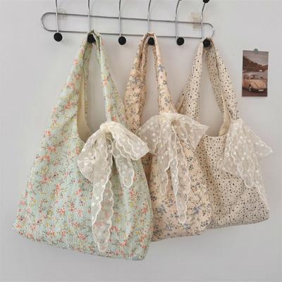 Korean Niche Hollow Broken Flower Canvas Bag Women's New Largecapacity Commuter Underarm Bag Shoulder Bag