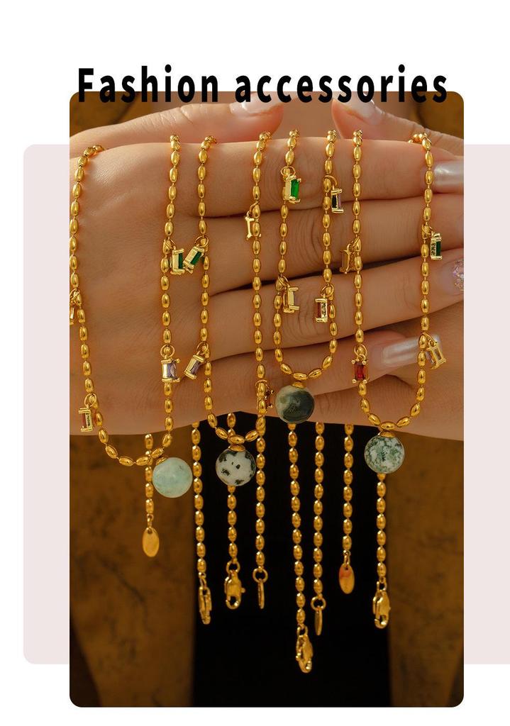 Contemporary Geometric Zircon Pendant on Titanium Steel Rice Bead Chain for Women
