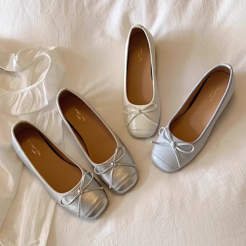 Fashion Versatile Small Single Shoes Women's Shoes Spring and Autumn 2025 Summer Bow Red Ballet Shoes