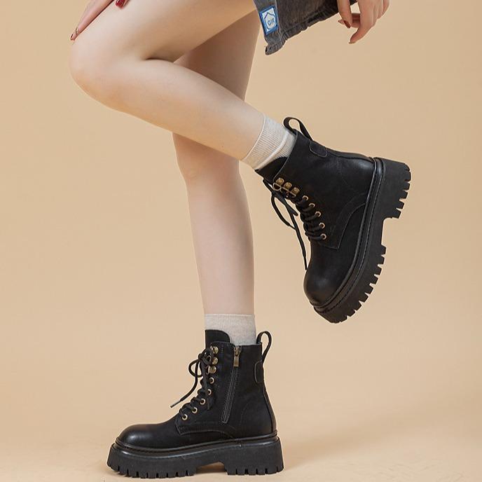 Retro Soft Medium Tube Martin Boots 2024 Autumn and Winter New British Style Soft Leather Thick Bottom Rubbing Short Boots Rhubarb Boots