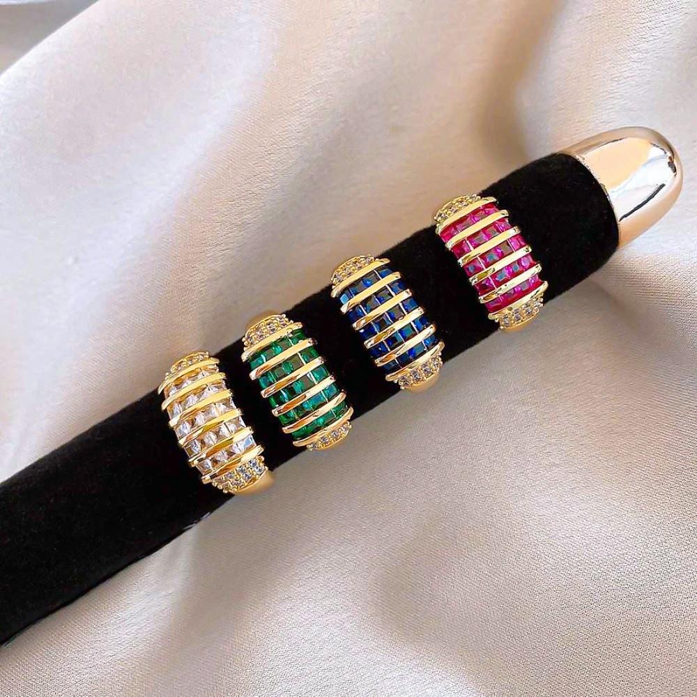 Korean Style Rhinestone Ring Geometric Chunky Enamel Ring Vintage Zircon Opening Ring Decoration