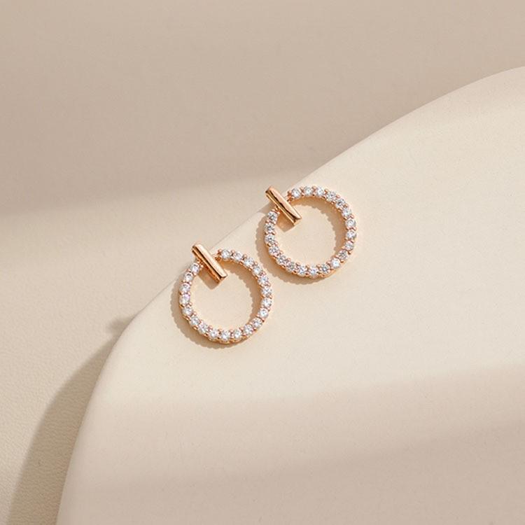 S925 Silver Needle Minimalist Mini Circle Diamond Earrings for Women