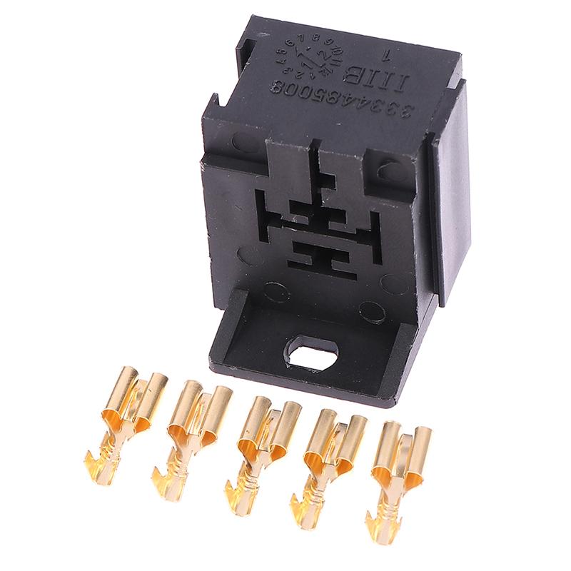 2Sets Car Auto Vehicle 5 Pin Relay Socket Holder with 5Pcs 6.3mm Copper Terminal 5Pin Poles Automotive Relay Base Holder Socket Relays 5