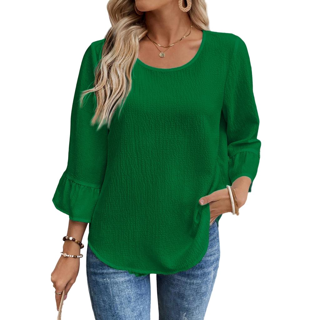Women's Stylish Loose-Fit Round-Neck 3/4-Sleeve Top