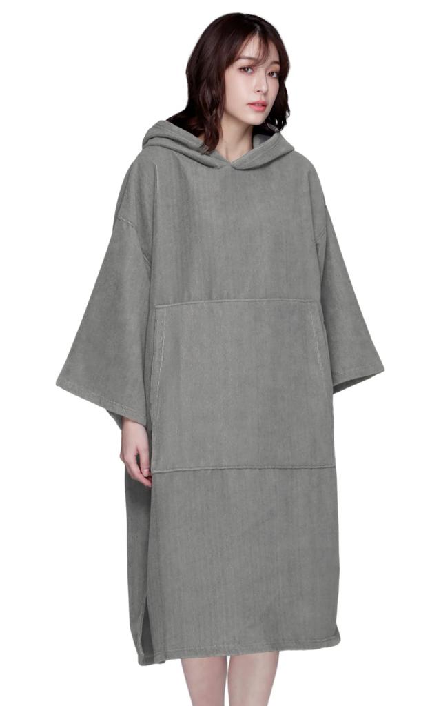 PONTAPES Umzieh-Sauna Surf Poncho PPON-510 520, Strandtuch Wickel für Damen & Herren, Schnelltrocknender Pool Outdoor Handtuch Poncho, Einheitsgröße (Grau 2)