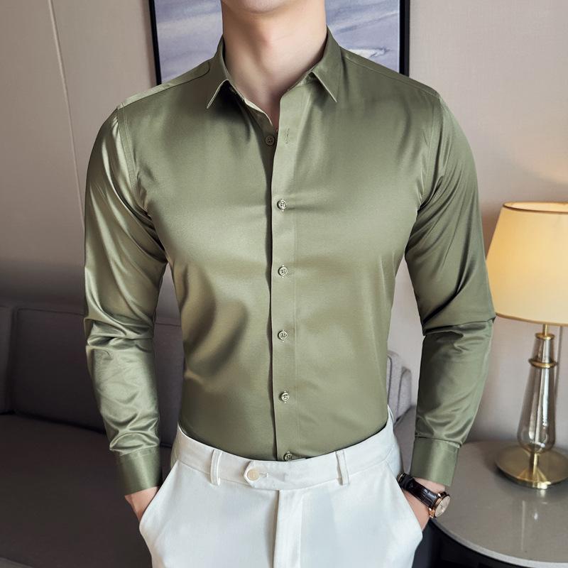 New Men's Elastic Non-ironing Traceless Shirt Long Sleeve Business Casual Shirt