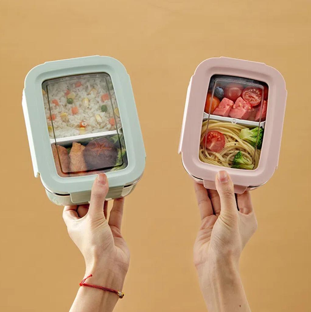 Picnic Portable Large Capacity Bento Lunch Box 1/2 Grids Leak-proof 304 Stainless Steel Food Container Microwave Safe
