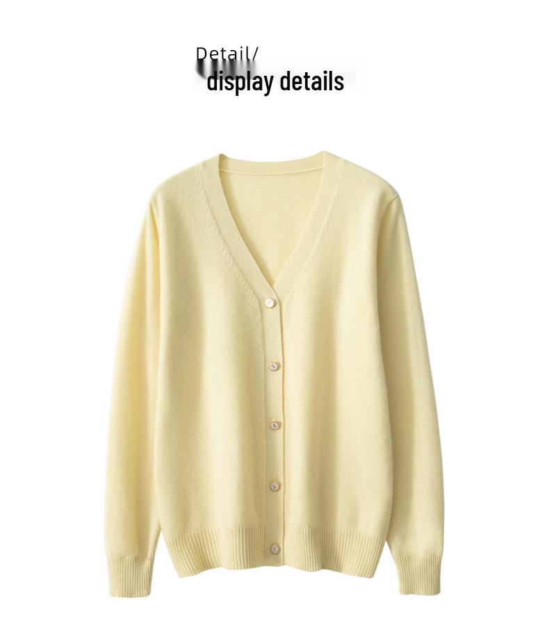 Women's V-Neck Cashmere Cardigan: Autumn/Winter Slimming Sweater Coat Made from Wool Knitwear