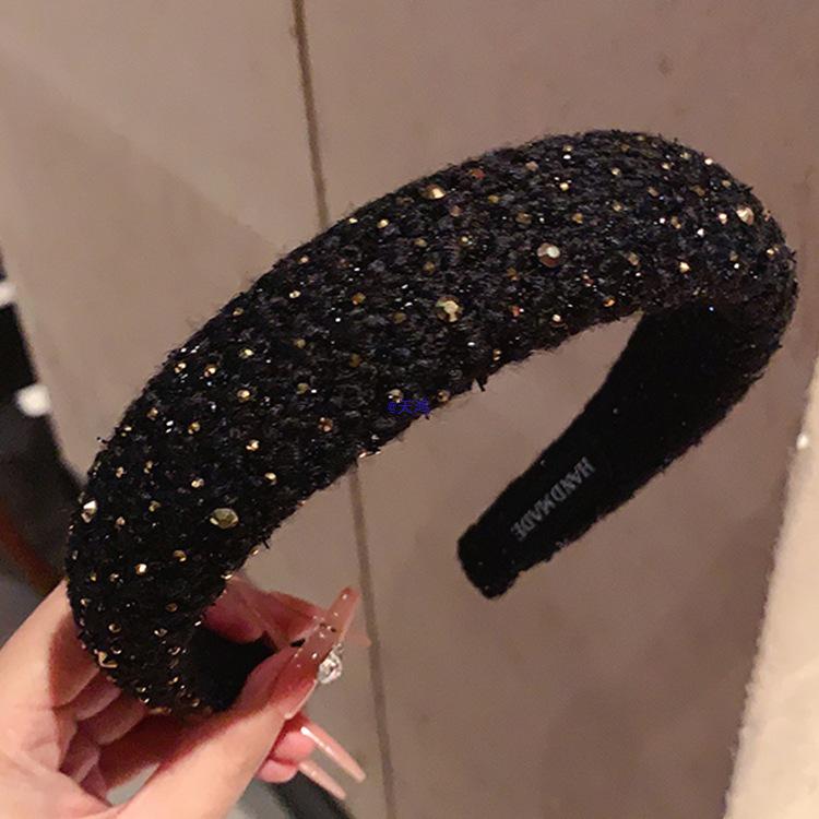 Korean Minimalist Wool Rhinestone Headband: Stylish High Skull Hair Clip
