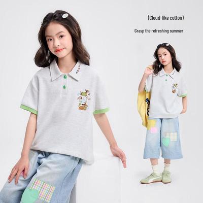 Yuan Yuan Princess Girls' Summer Embroidered Polo T-shirt