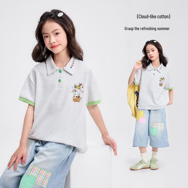 Yuan Yuan Princess Girls  Summer Embroidered Polo T-shirt 140