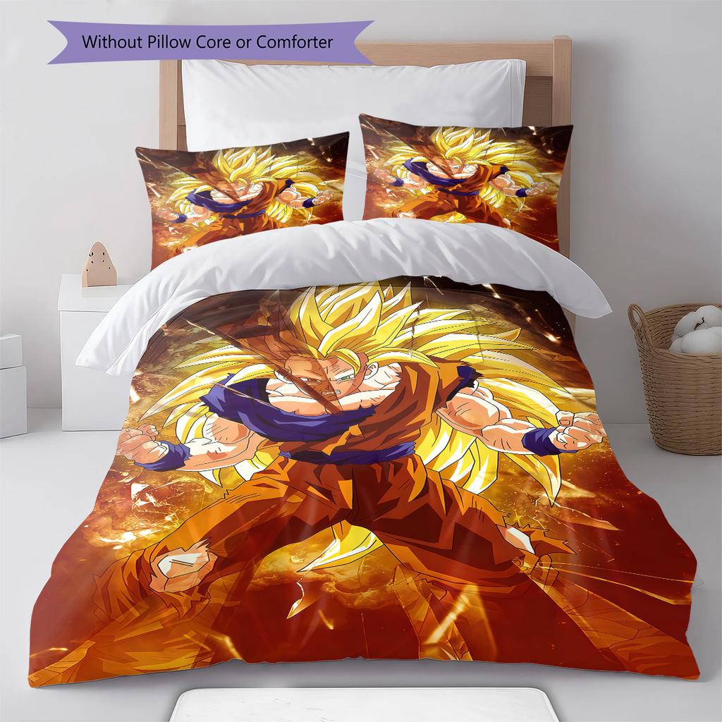 Povlečení se vzorem Son Goku, Sada přikrývky Potah na přikrývku Povlak na polštář Domácí dárek k narozeninám (1 * povlak na peřinu + 2 * povlak na polštář, bez jádra)