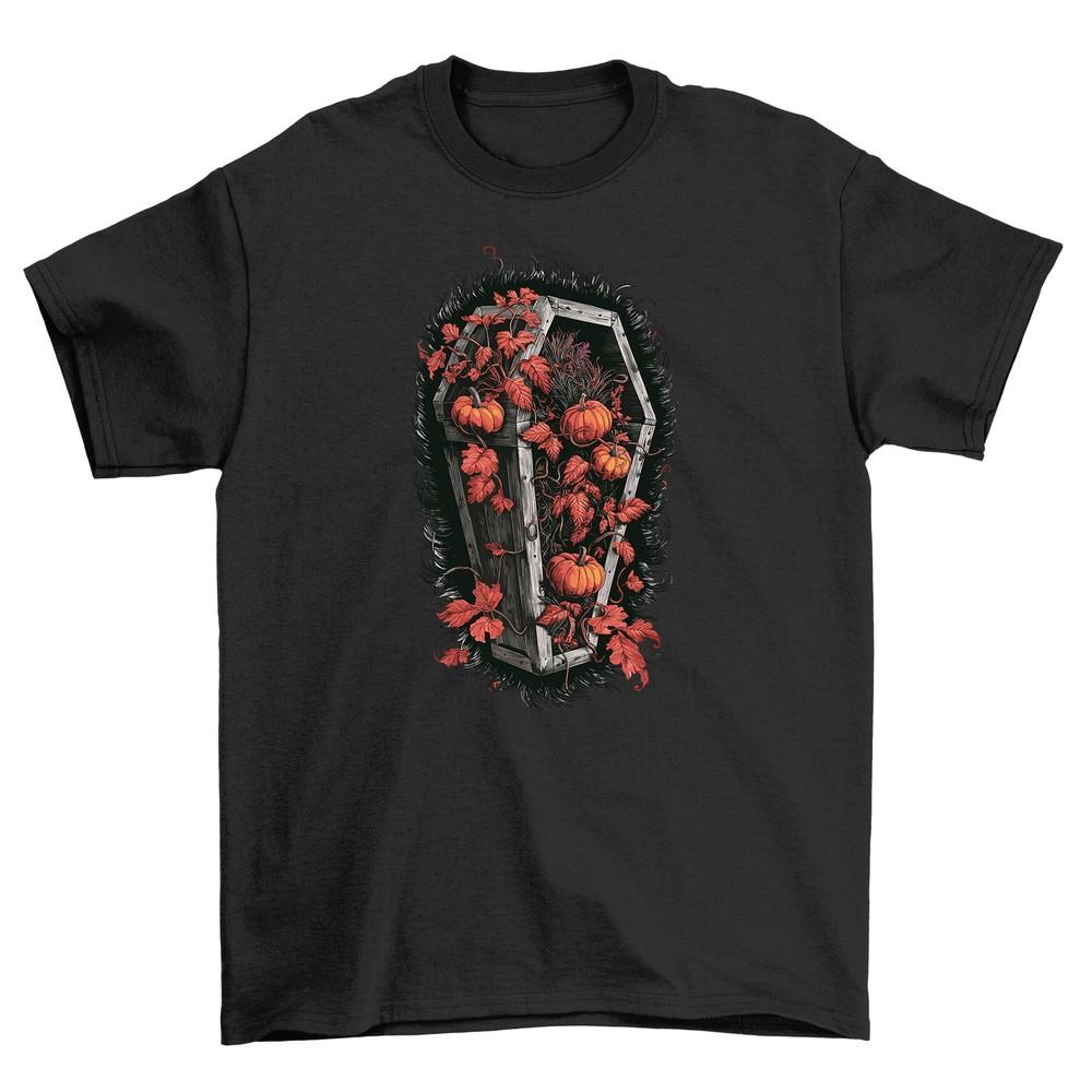 

Halloween_217 Coffin and Roses T-Shirt - Spooky and Stylish! 100% Cotton, Funny Tee L