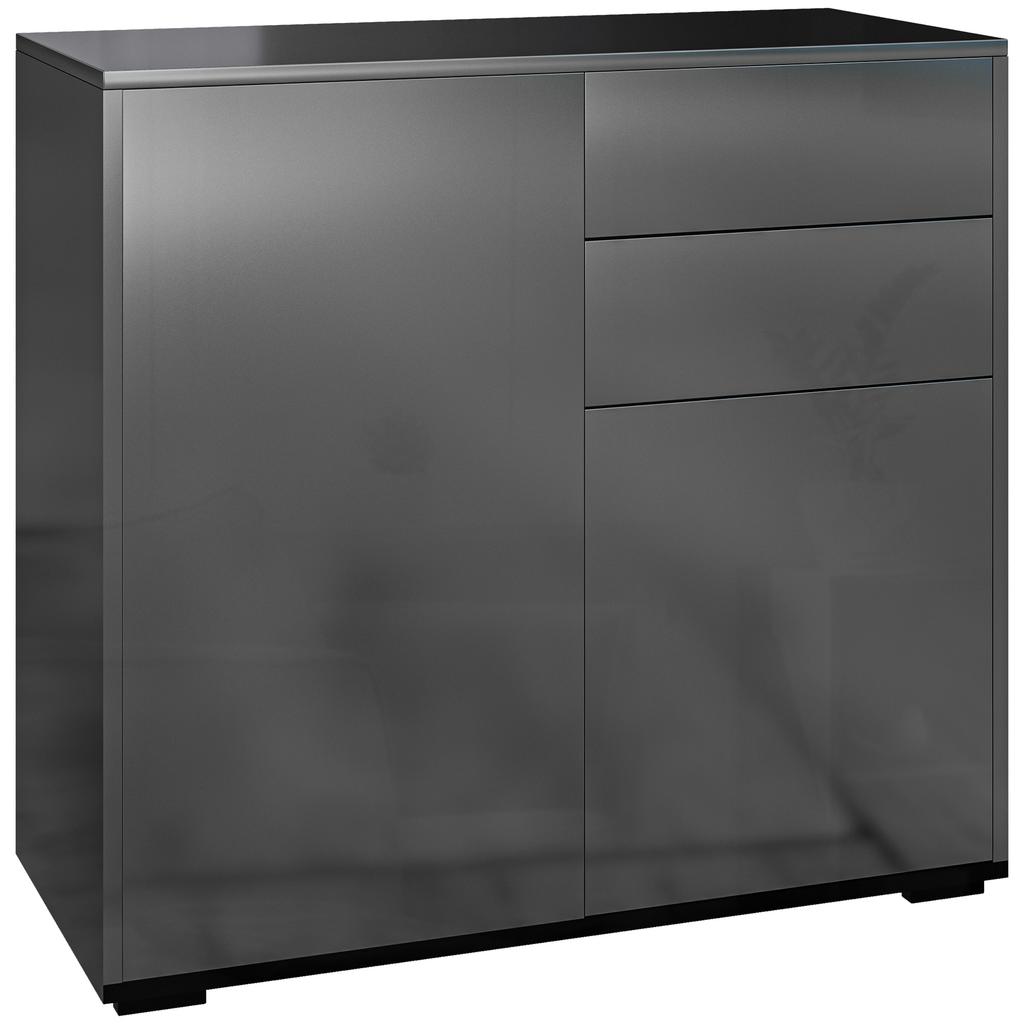 Chest of Drawers Sideboard Storage Cabinet 2 Drawers 2 Doors with Shelf 79 X 36 X 74 Cm Glossy Black