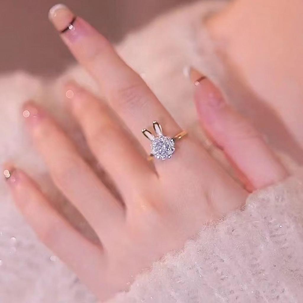Zirconia Rabbit Anxiety Rings Rotatable Rings Adjustable Calming Worry Rings