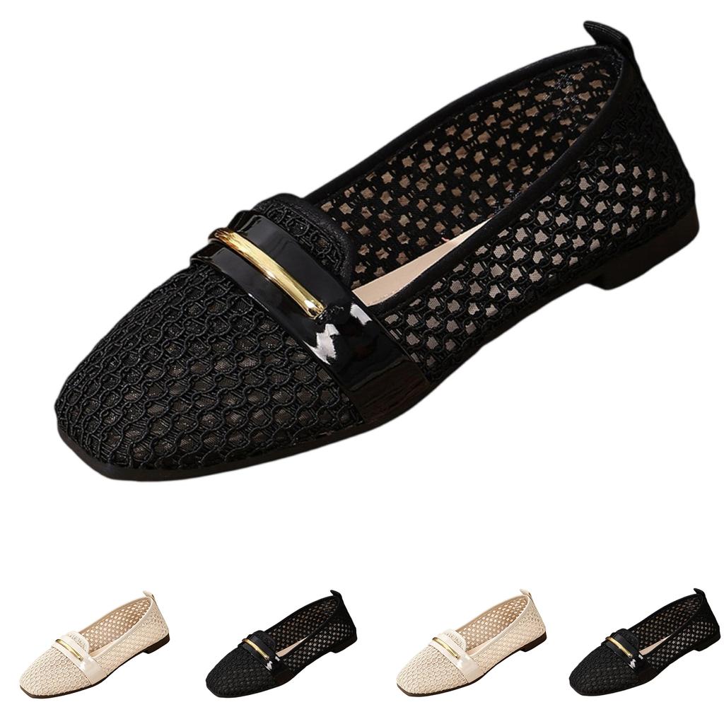 Women's Summer Casual Slip On Flats Breathable Woven Mesh Loafers Lightweight Comfortable Walking Shoes