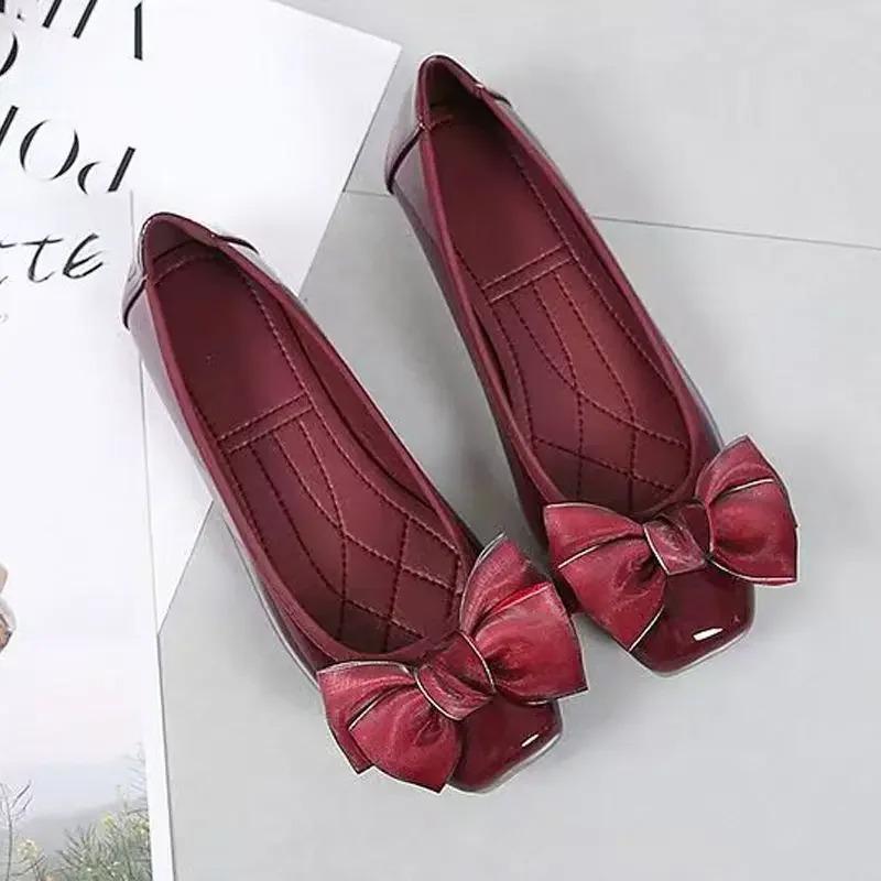 Elegant Party Women's Flat Shoes Glossy Black Shallow Anti-slip Leather Casual Slip-on Offer 2025 Summer Young Ladies Footwear