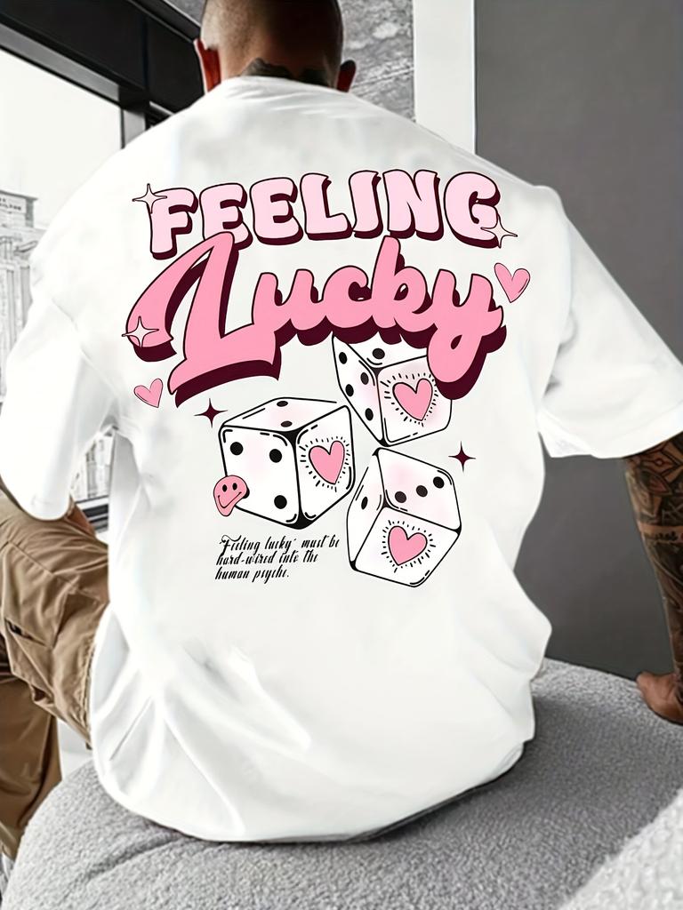 New Summer Men's Cartoon Dice Love Printed Comfortable and Breathable Round Neck T-shirt Outdoor Street Style Top
