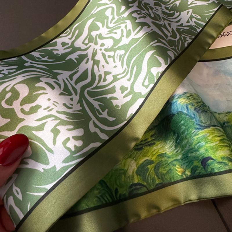 Green Woman Skinny Silk Scarf 147x14cm Long Hair Strip Silk Ribbon Small Neck Scarves Bag Handle Ribbon Kerchief Ladies Tie