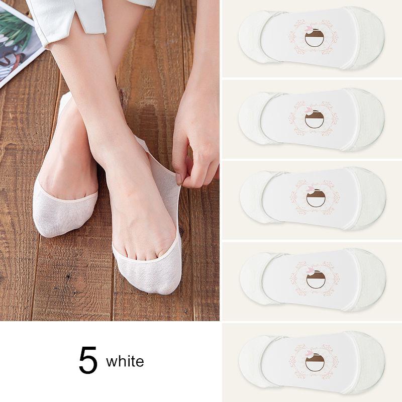5 Pairs Thin Cotton Boat Socks for Women Shallow Mouth Summer Silicone Anti Slip Women's Ankel Socks for High Heels Shoes