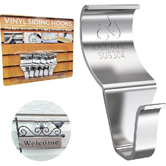 NACETURE Vinyl Siding Hooks 20 Pack Heavy Duty Siding Clips Vinyl Siding Hanger for Hanging on Patio, No Hole Need Command Outdoor Hook Hang to Decor 6 Pack