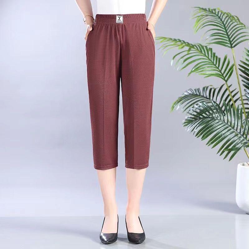 Ice Silk Summer Pants for Middle-Aged Women – Lightweight, Seven-Point Length