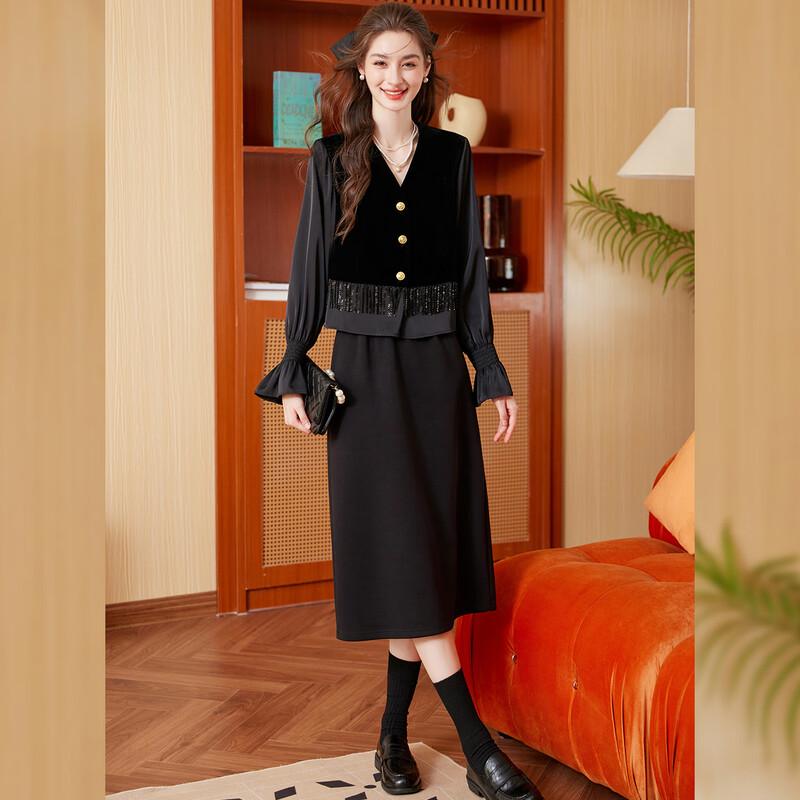 Bailuyu Women s Elegant V-Neck Spliced Blouse M